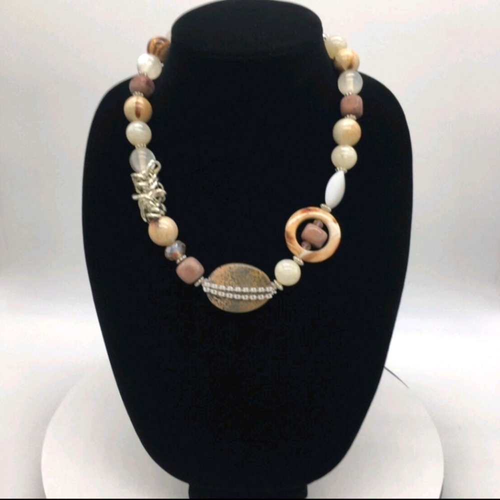 Vtg JS Jasper Focal Statement Beaded Necklace